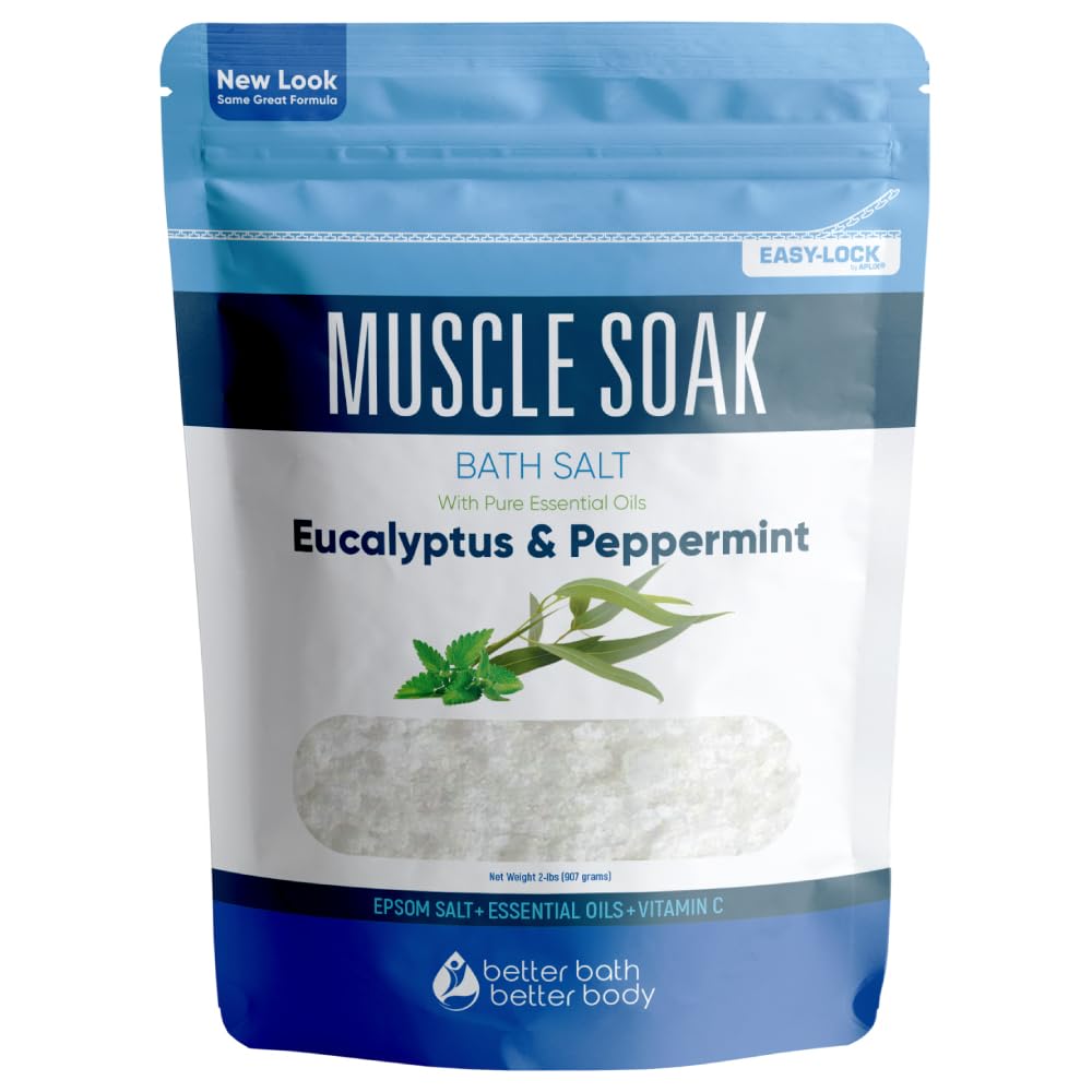 Better Bath Better Body Muscle Soak pouch shown for easy storage and relaxing baths.