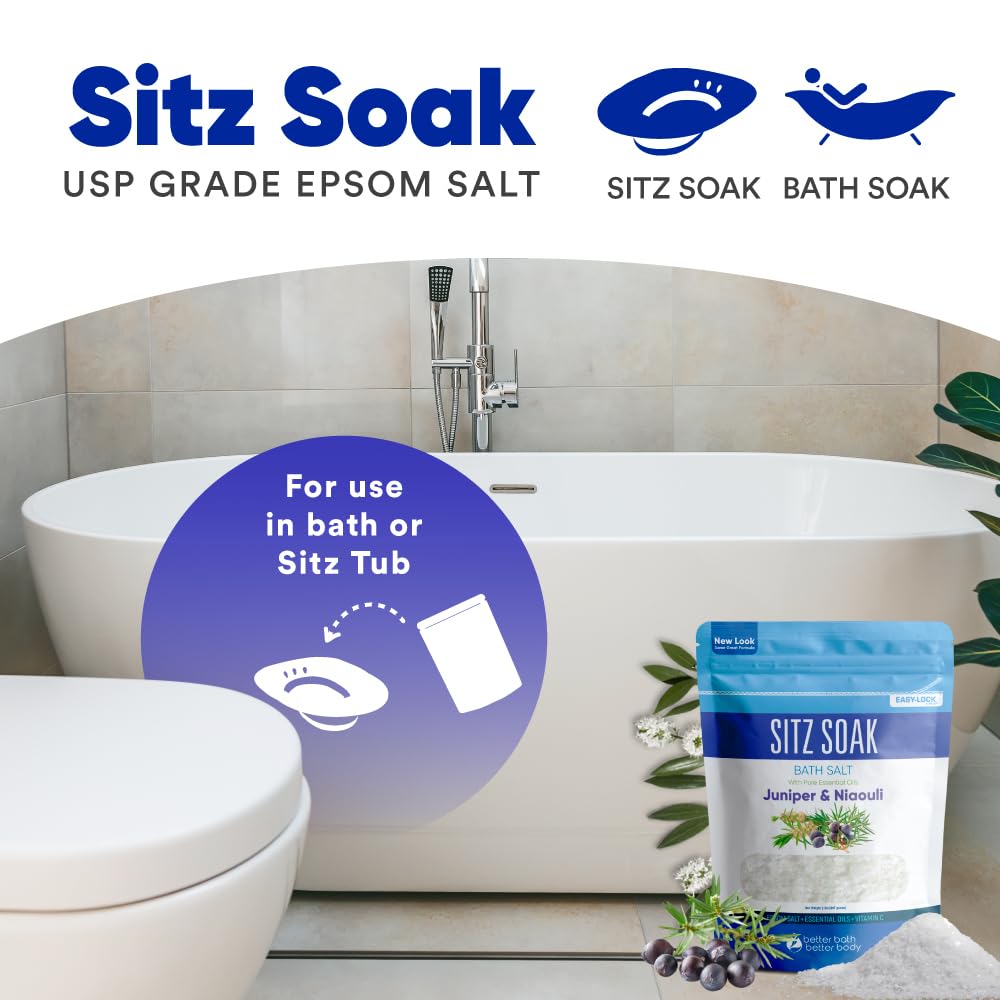 Closeup of Better Bath Better Body Sitz Bath Soak bottle and scoop