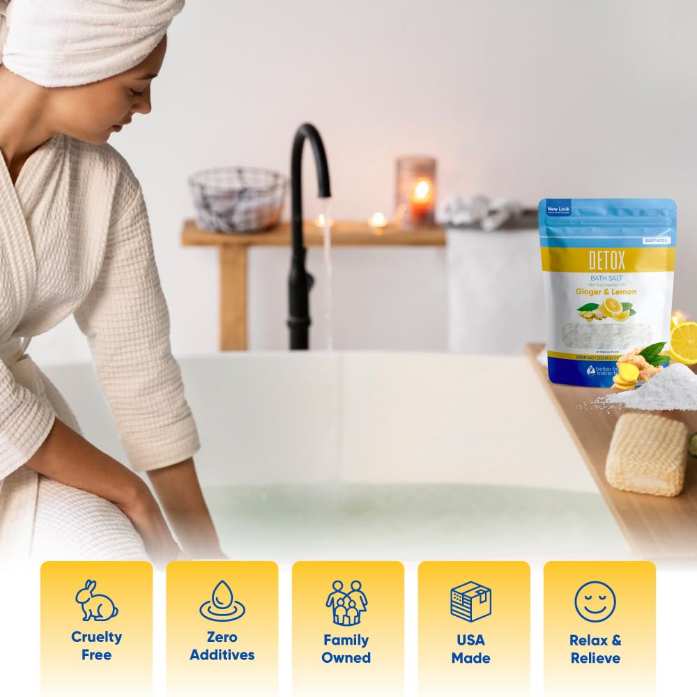 Detox Bath Salt 32 oz | Ginger & Lemon Epsom Salt with Vitamin C | Better Bath Better Body