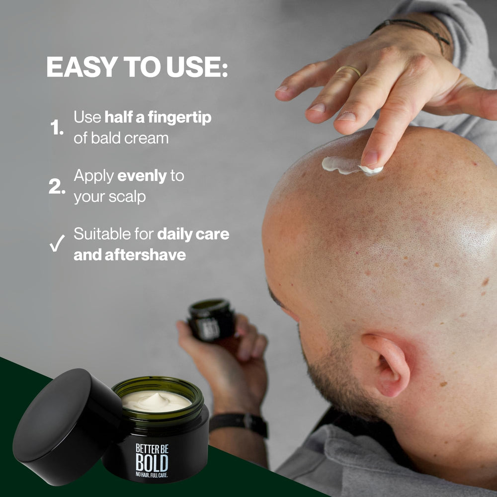BETTER BE BOLD bald cream anti-shine effect reduces greasy look.