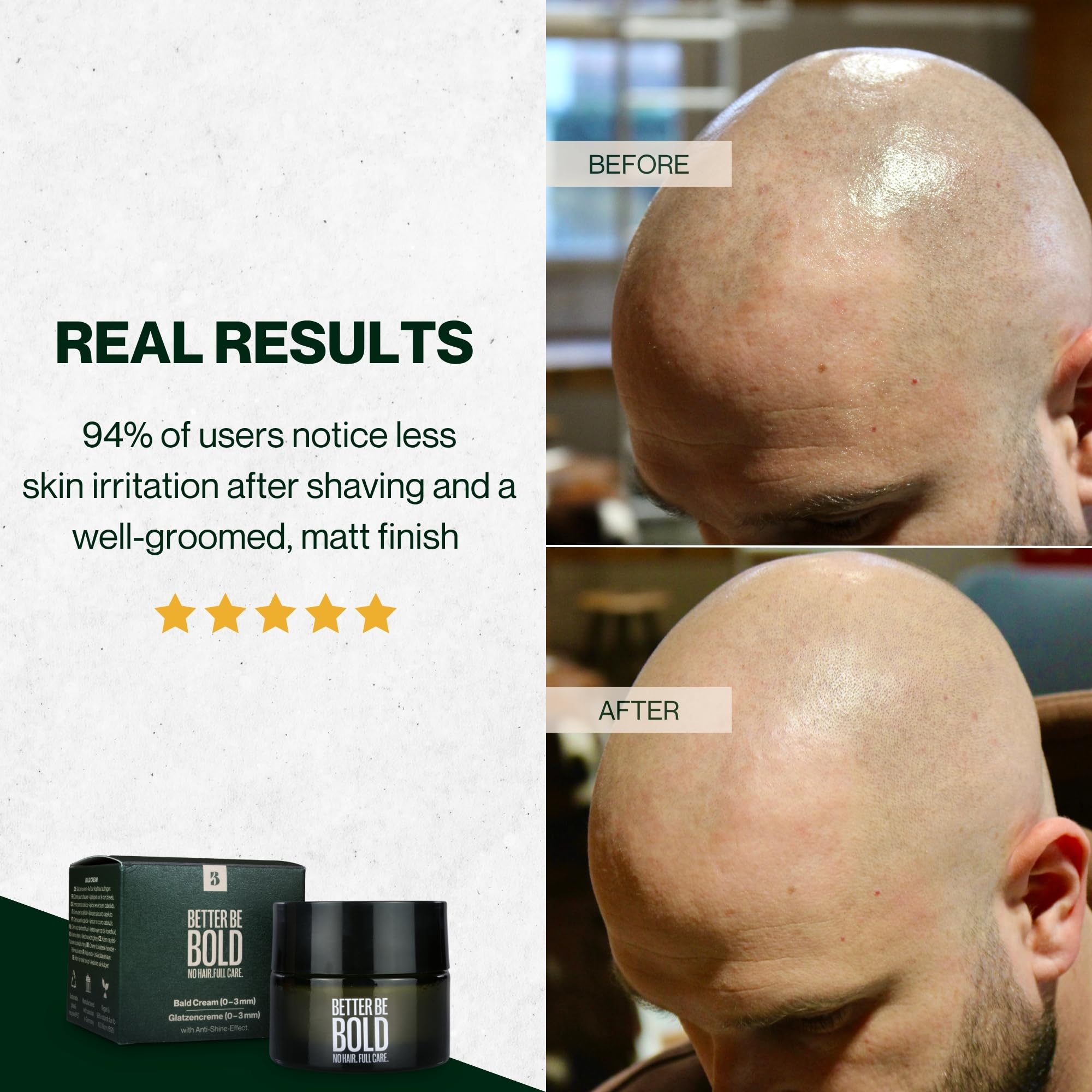 BETTER BE BOLD bald cream magnolia extract soothes post-shave skin.