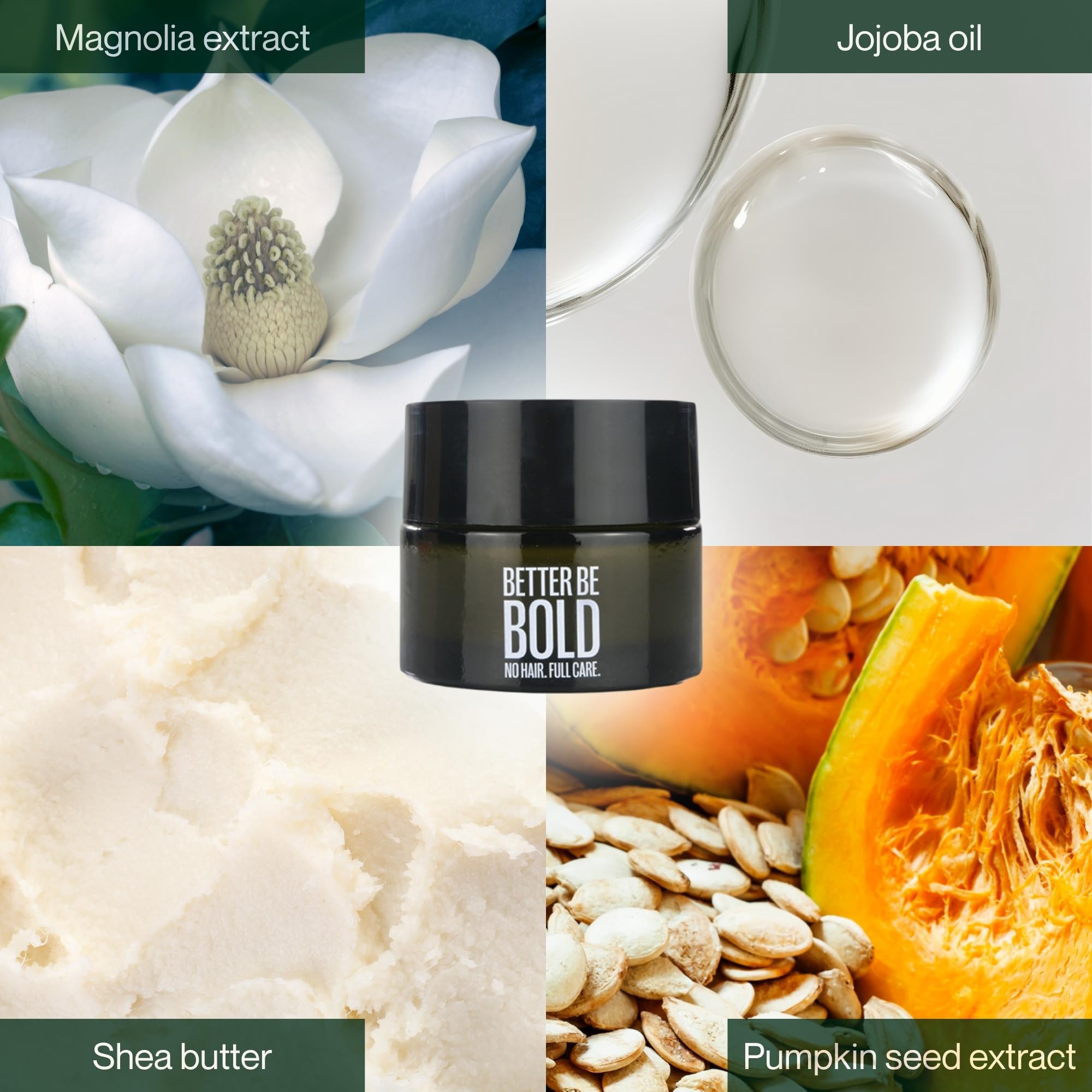 BETTER BE BOLD bald cream vegan and Germany-made packaging highlights premium care.