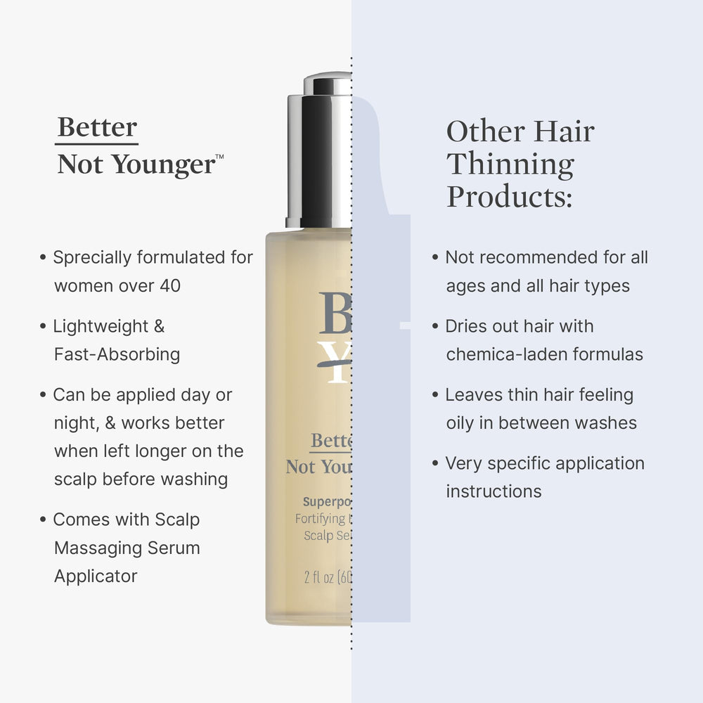 Better Not Younger diverse-age woman applying serum at crown area