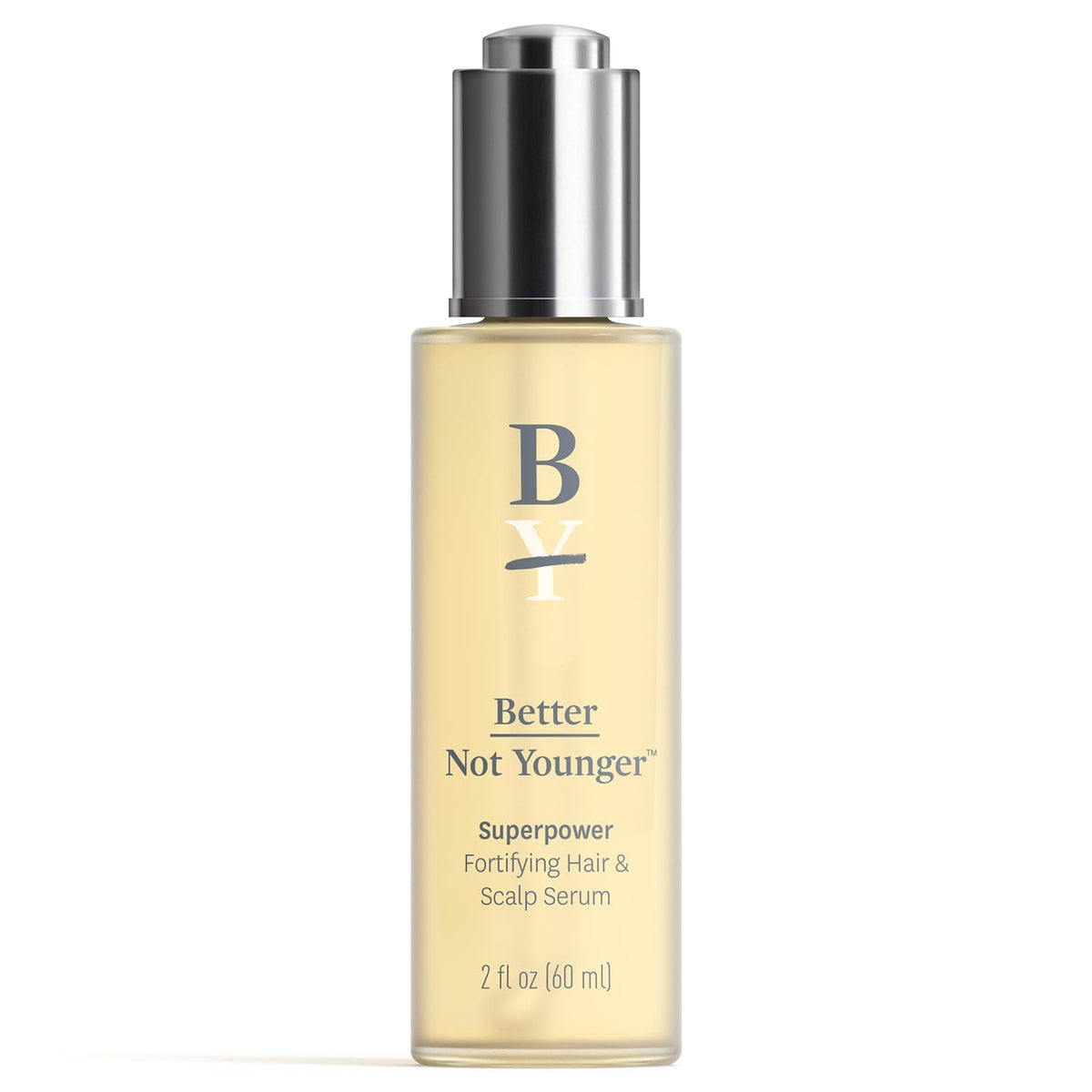 Better Not Younger hair serum bottle close-up highlighting lightweight scalp care
