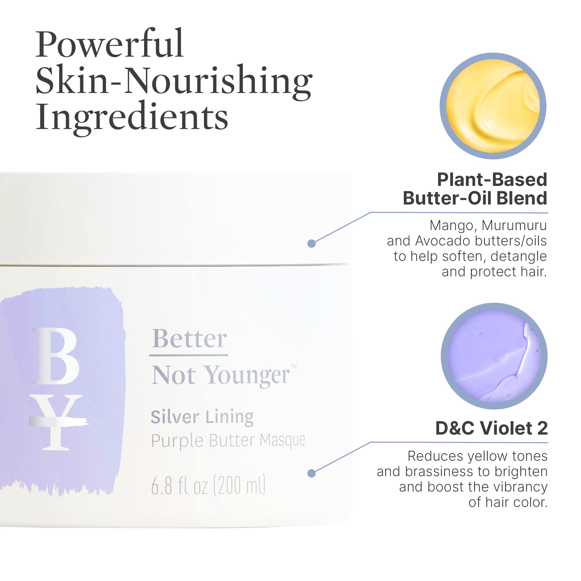 Better Not Younger Silver Lining ingredients mango macadamia highlight rich hydration and care.