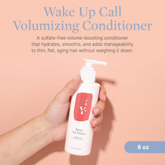 Better Not Younger Wake Up Call conditioner bottle back label highlights color-safe, sulfate-free care.