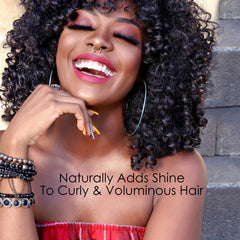 Better Shea Butter hair softening demonstration highlights frizz control for curly and thick hair.