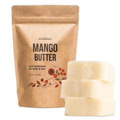 Better Shea Butter Mango Butter block on counter for rich hydration.