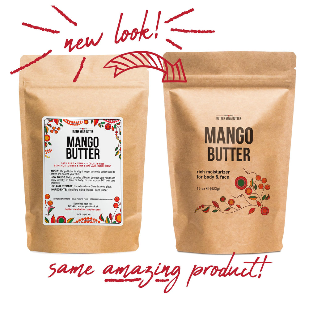Better Shea Butter Mango Butter used on hair for softness and shine.