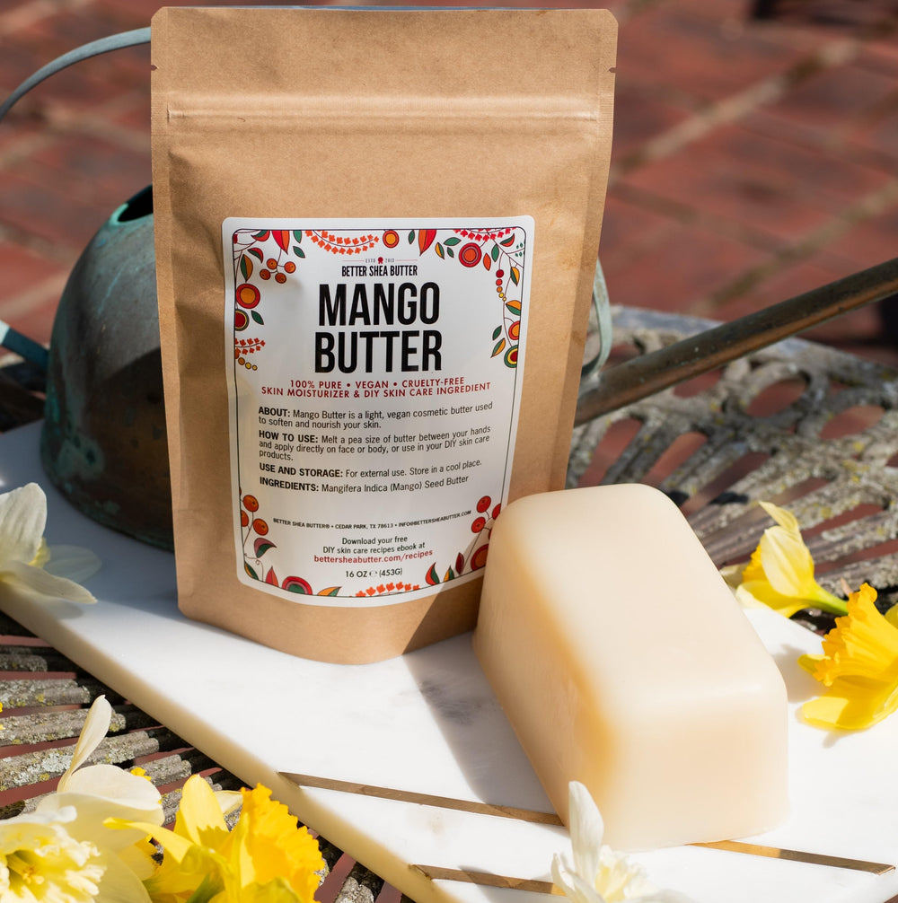 Better Shea Butter Mango Butter natural ingredients bottle highlighting skin nourishment.
