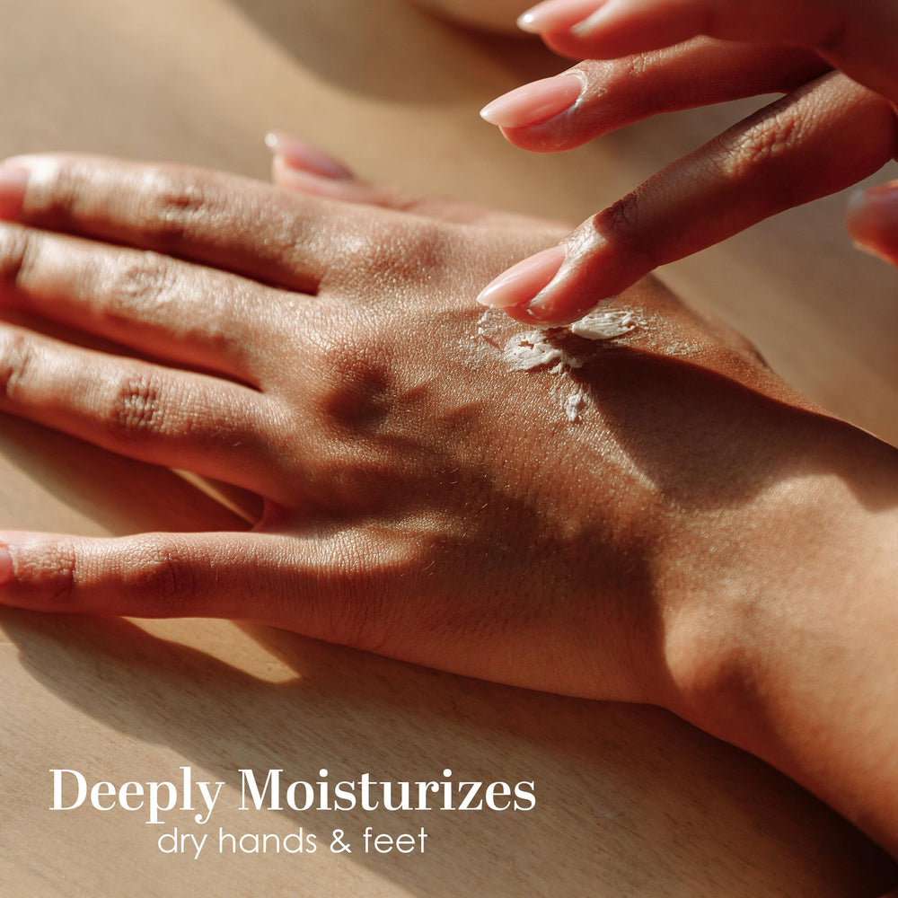 Better Shea Butter melt-on-hand demonstration shows easy application and small pea-size use.