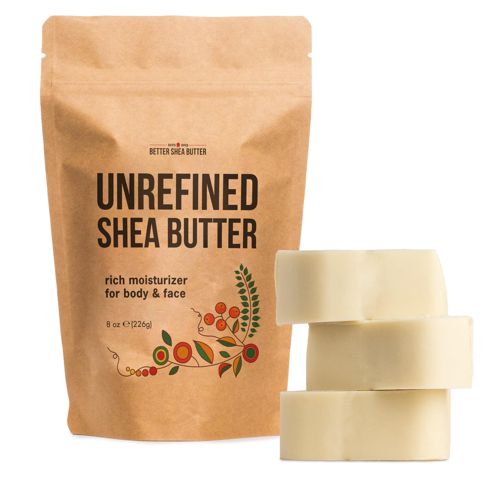 Better Shea Butter raw unrefined block 8oz closeup reveals natural smooth texture for DIY skincare.