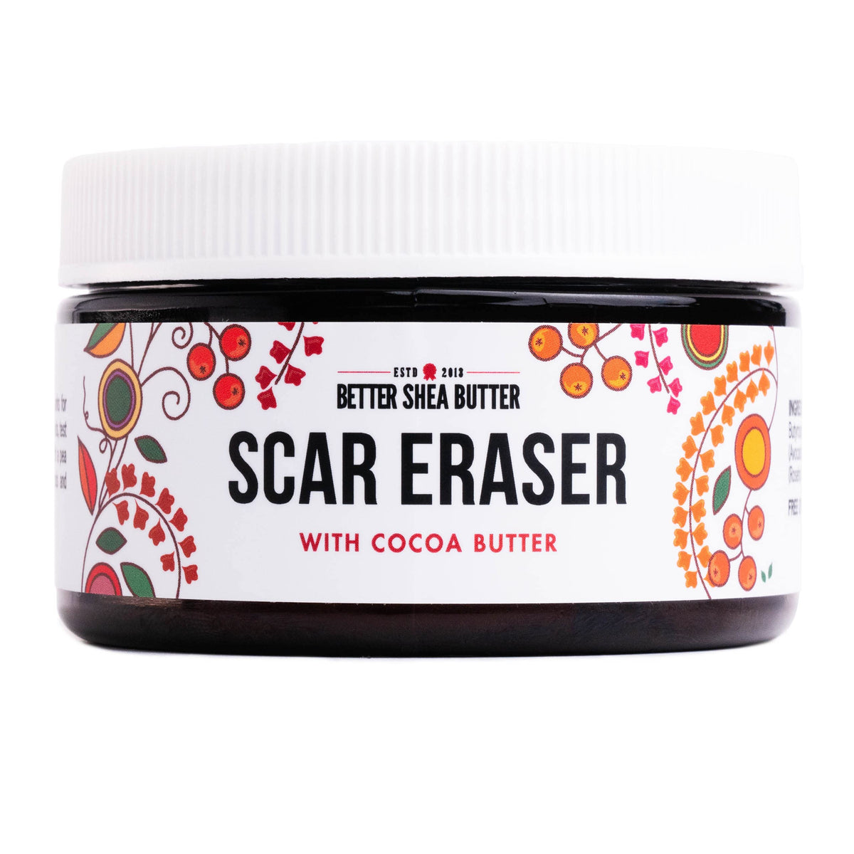 Better Shea Butter Scar Eraser Balm jar closeup showing cocoa butter for nourishment
