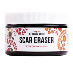 Better Shea Butter Scar Eraser Balm jar closeup showing cocoa butter for nourishment