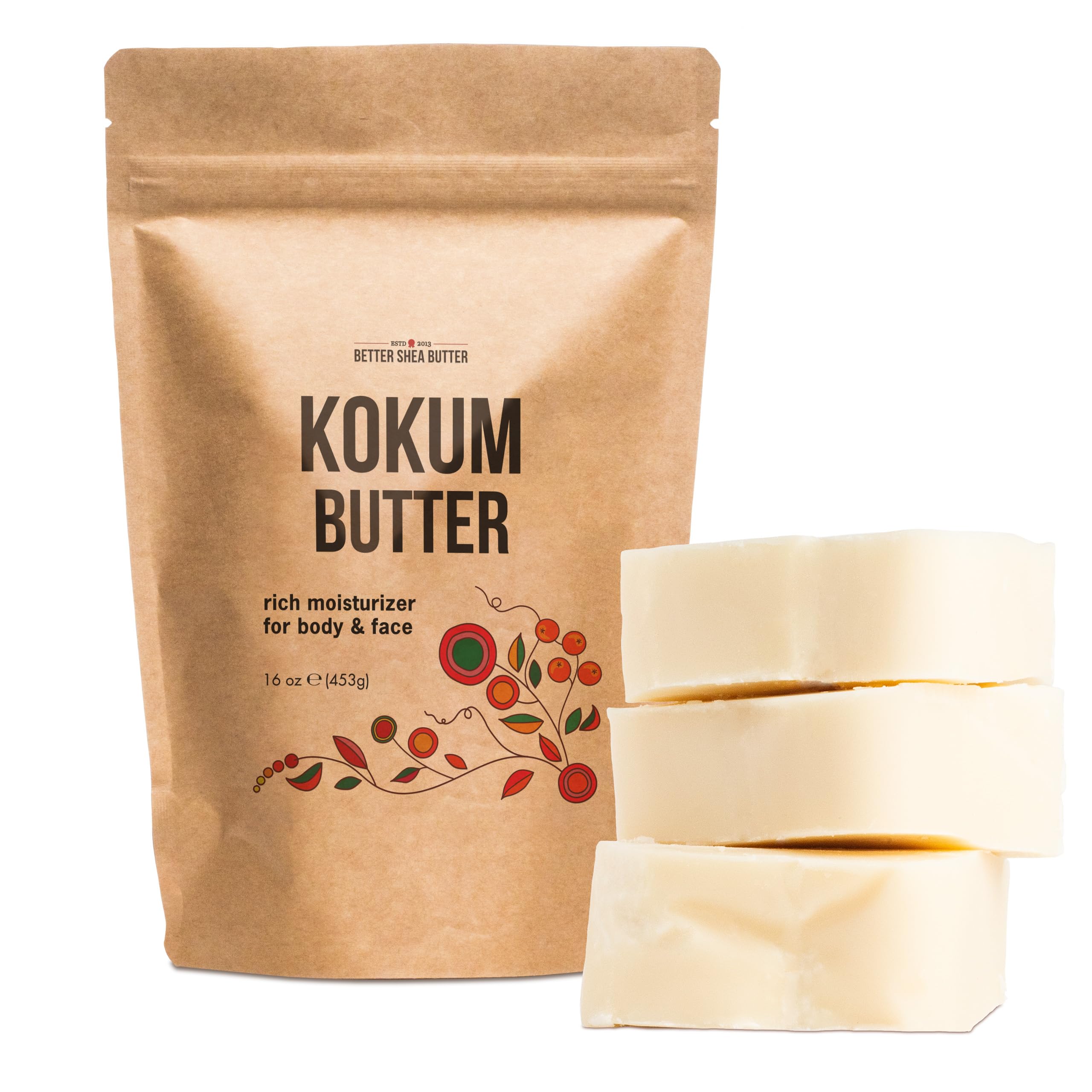 Better Shea Butter Raw Kokum Butter Block with firm unscented texture for DIY skincare