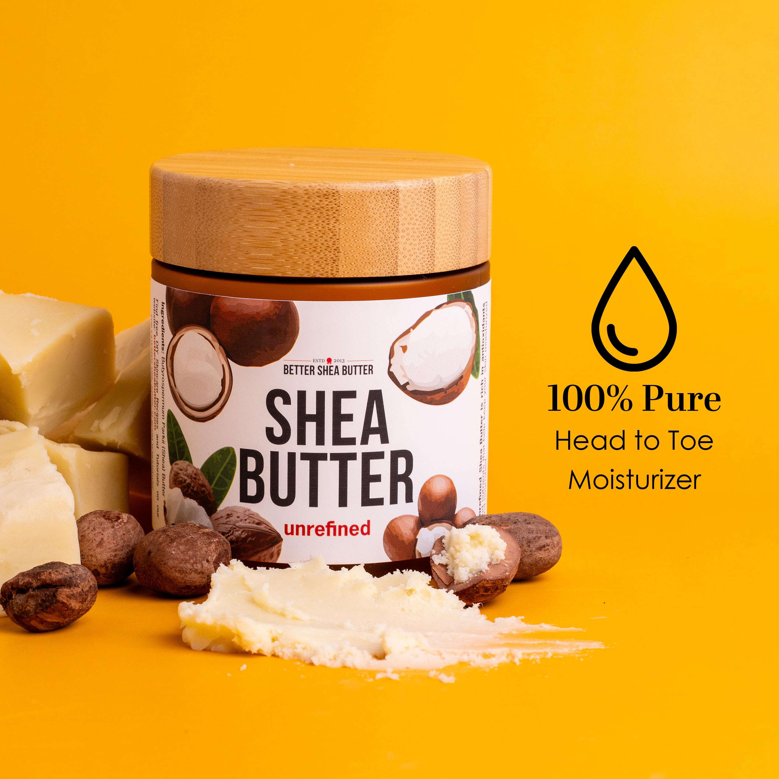 Texture close-up shows unrefined, creamy consistency for easy application