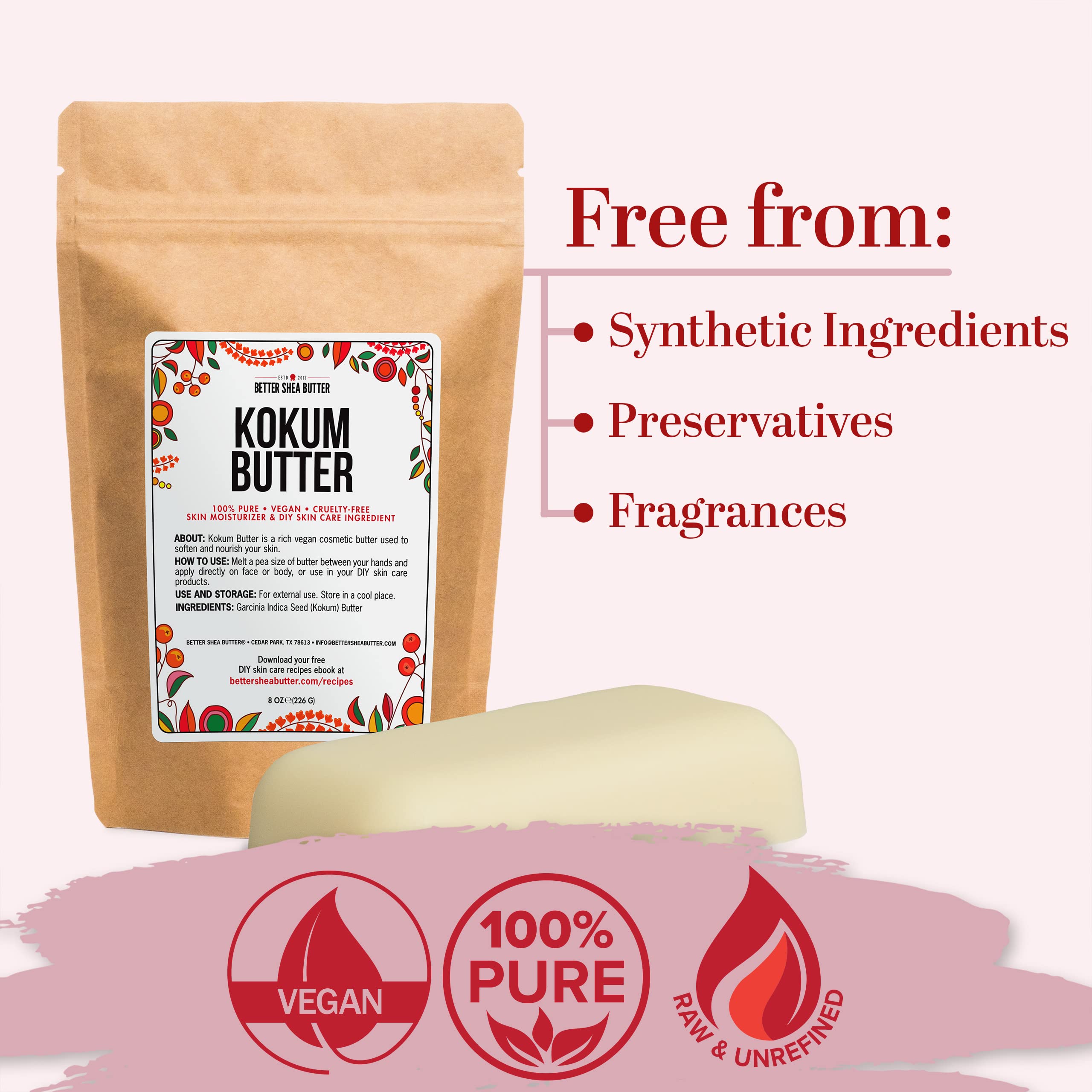 Better Shea Butter Kokum Butter melt-application demonstrates easy incorporation into lotions and bars