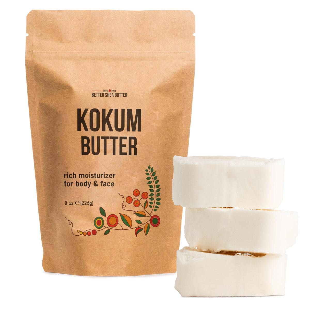 Better Shea Butter Raw Kokum Butter Block 8oz displays a firm unscented base for DIY skincare