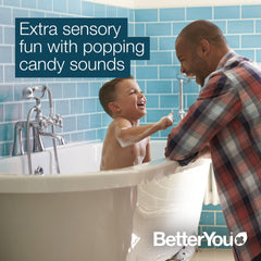 BetterYou Magnesium Sleep Kids' Bath Flakes lavender scent and popping candy in tub for playful bath