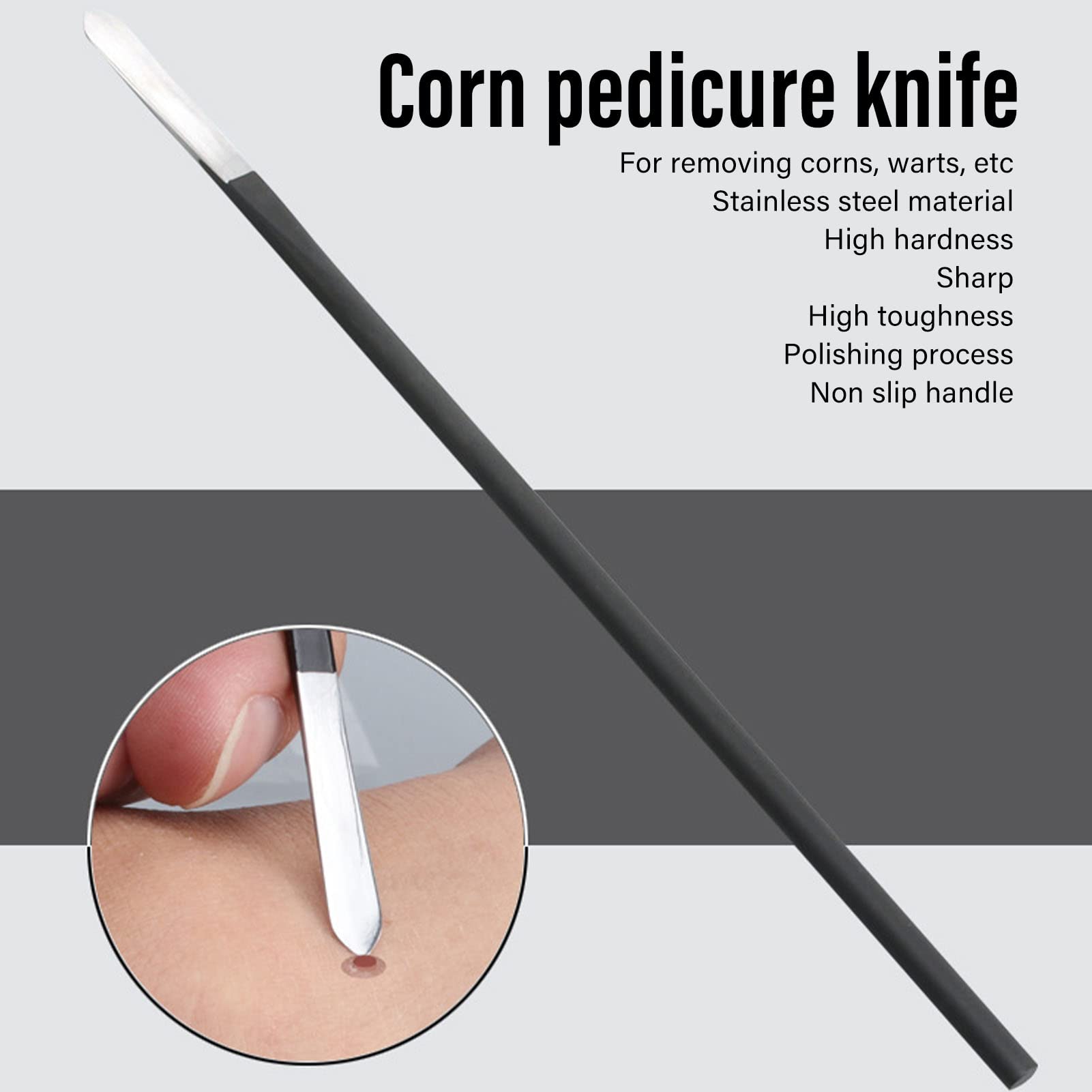 Betued pedicure knife demonstrates effective foot callus maintenance at home.