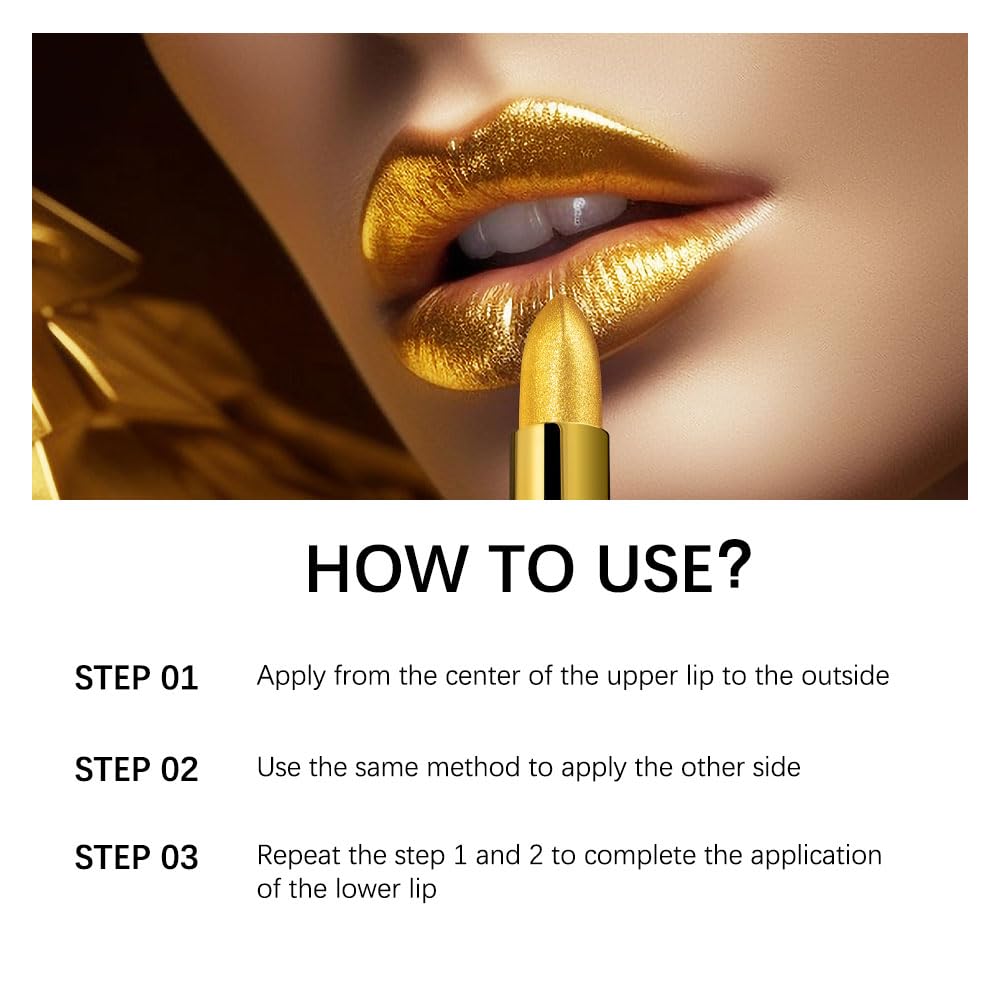 BEUKING Gold Lipstick suitable for festivals, cosplay, and bold makeup looks