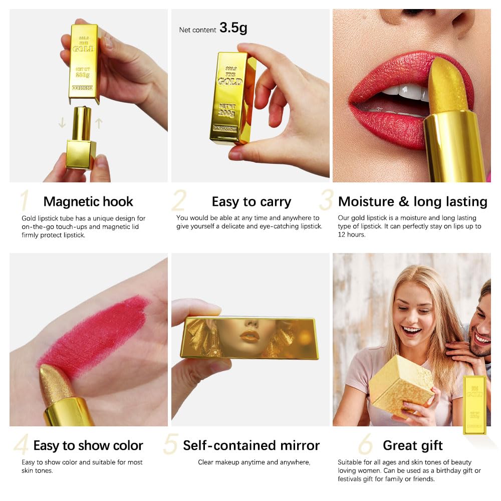 BEUKING Gold Lipstick with gold-foil detail adds luxe visual appeal
