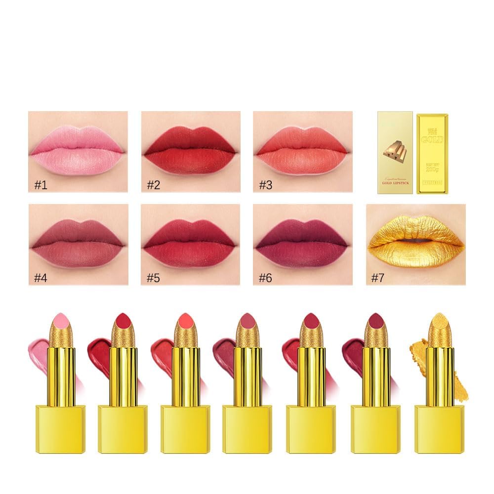 BEUKING Gold Lipstick liquid set showcasing six shades for versatile finishes