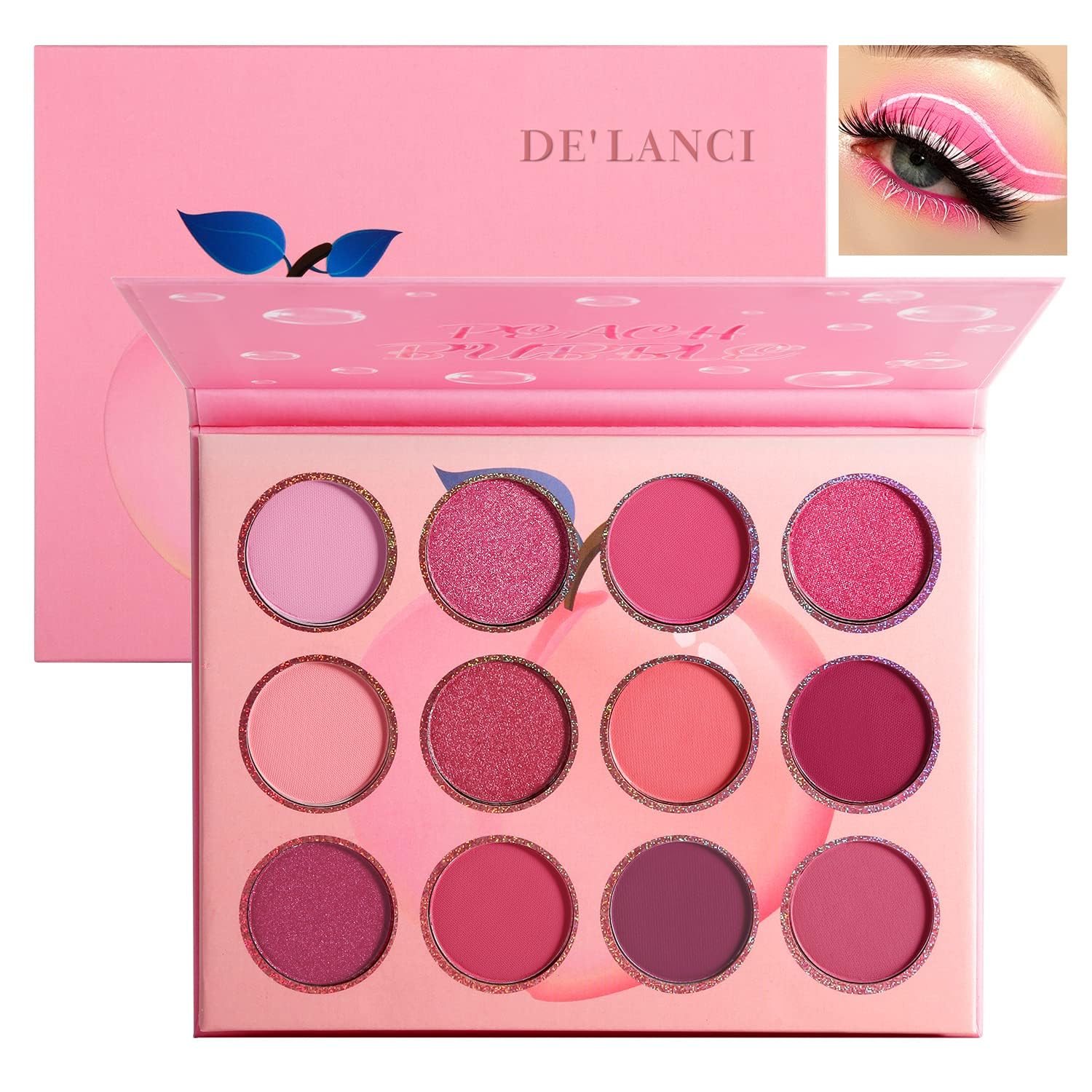 BEUSELF pink eyeshadow palette closeup showing 12 colors for bold pink looks
