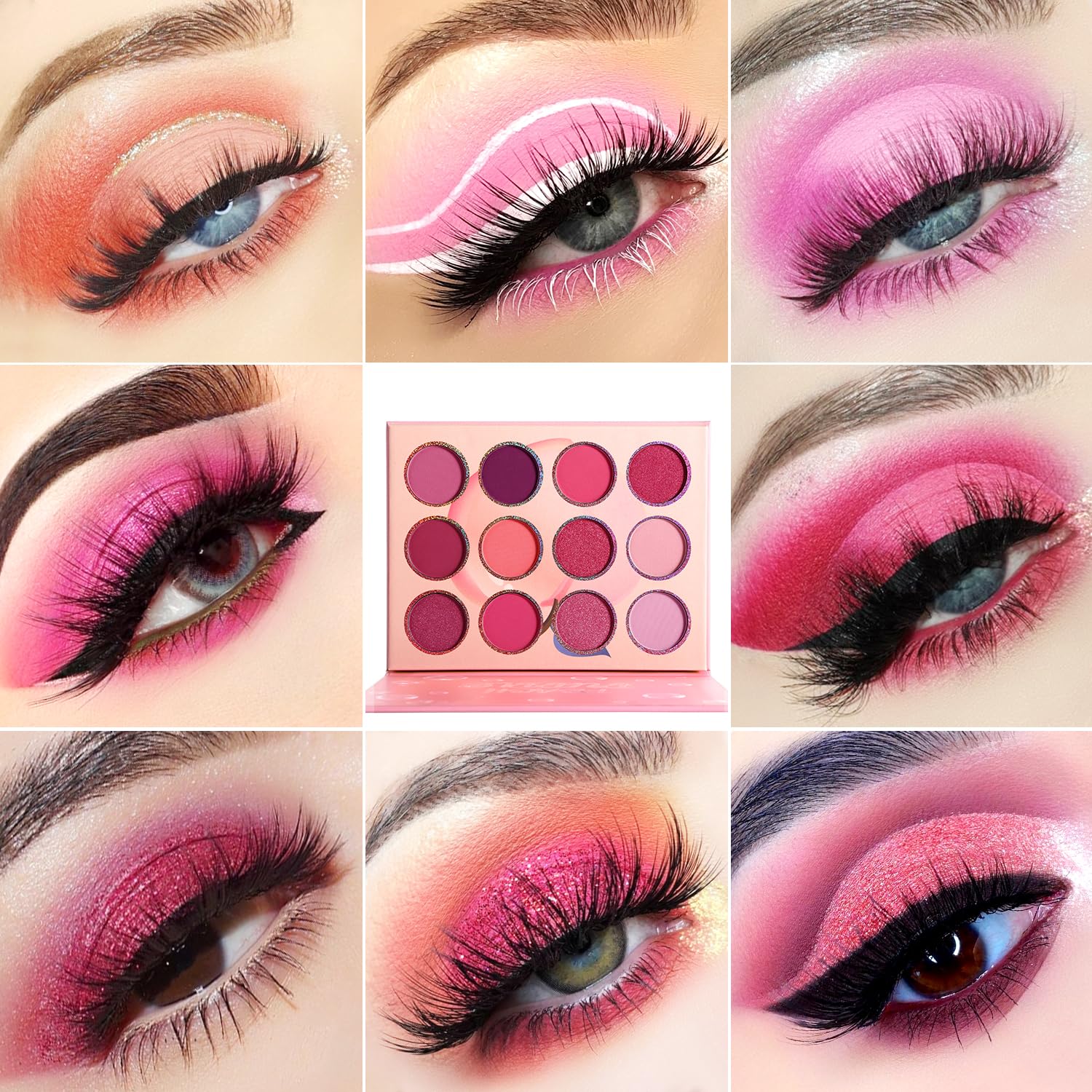 BEUSELF punchy pink shades swatches highlighting shimmer and matte finishes