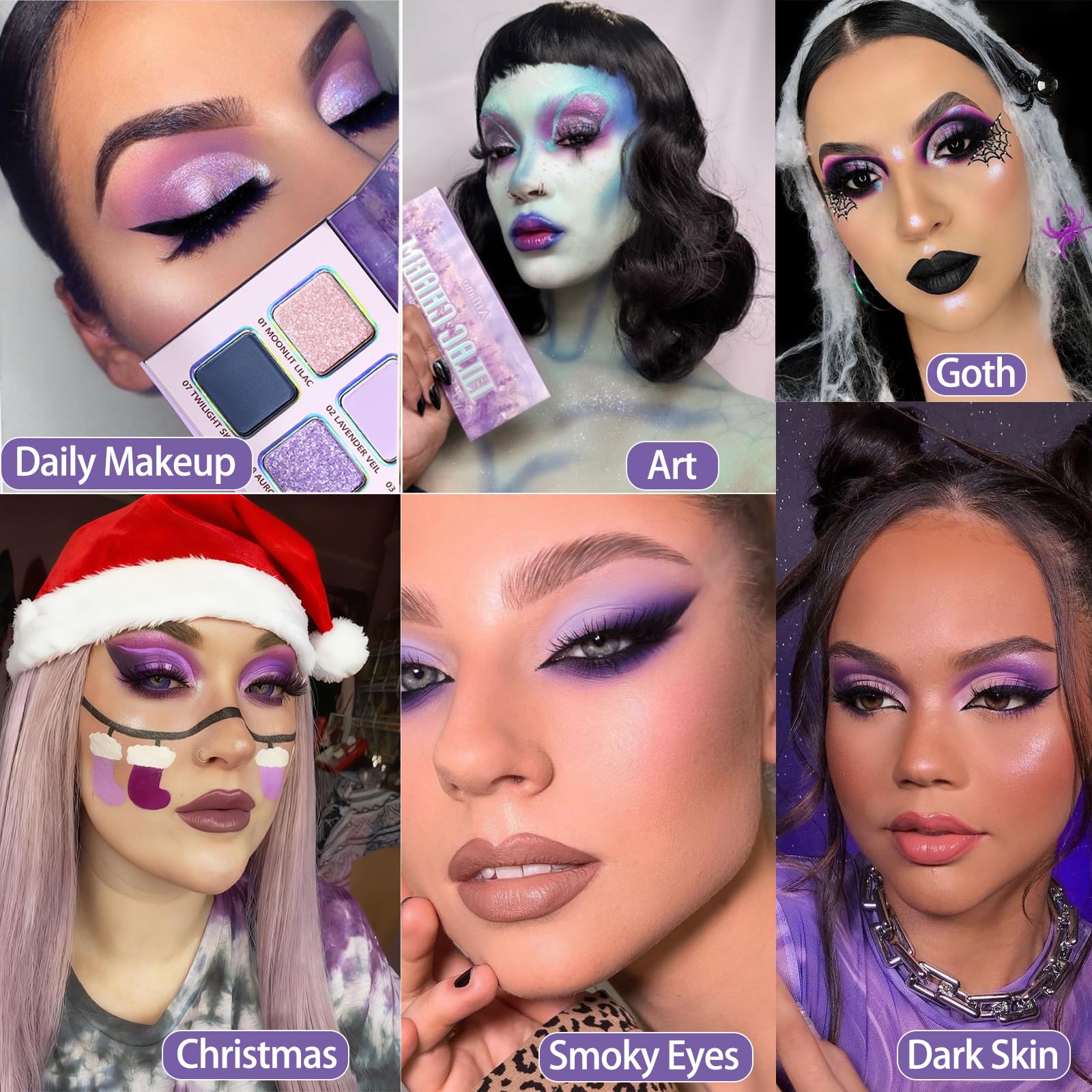 BEUSELF purple palette showcases multichrome glitters for eye-catching sheen.