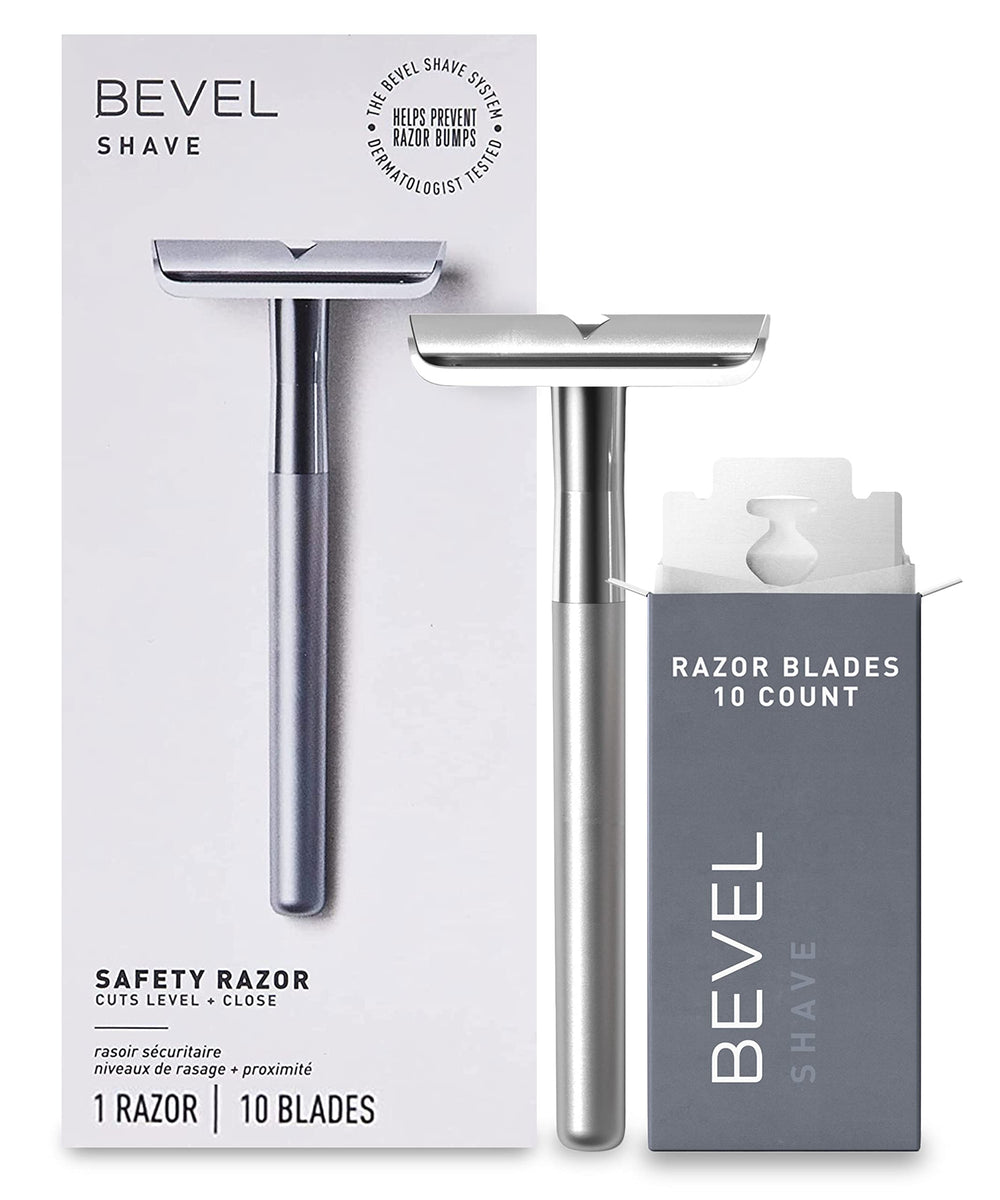 Bevel safety razor brass weighted handle close-up for smooth glide