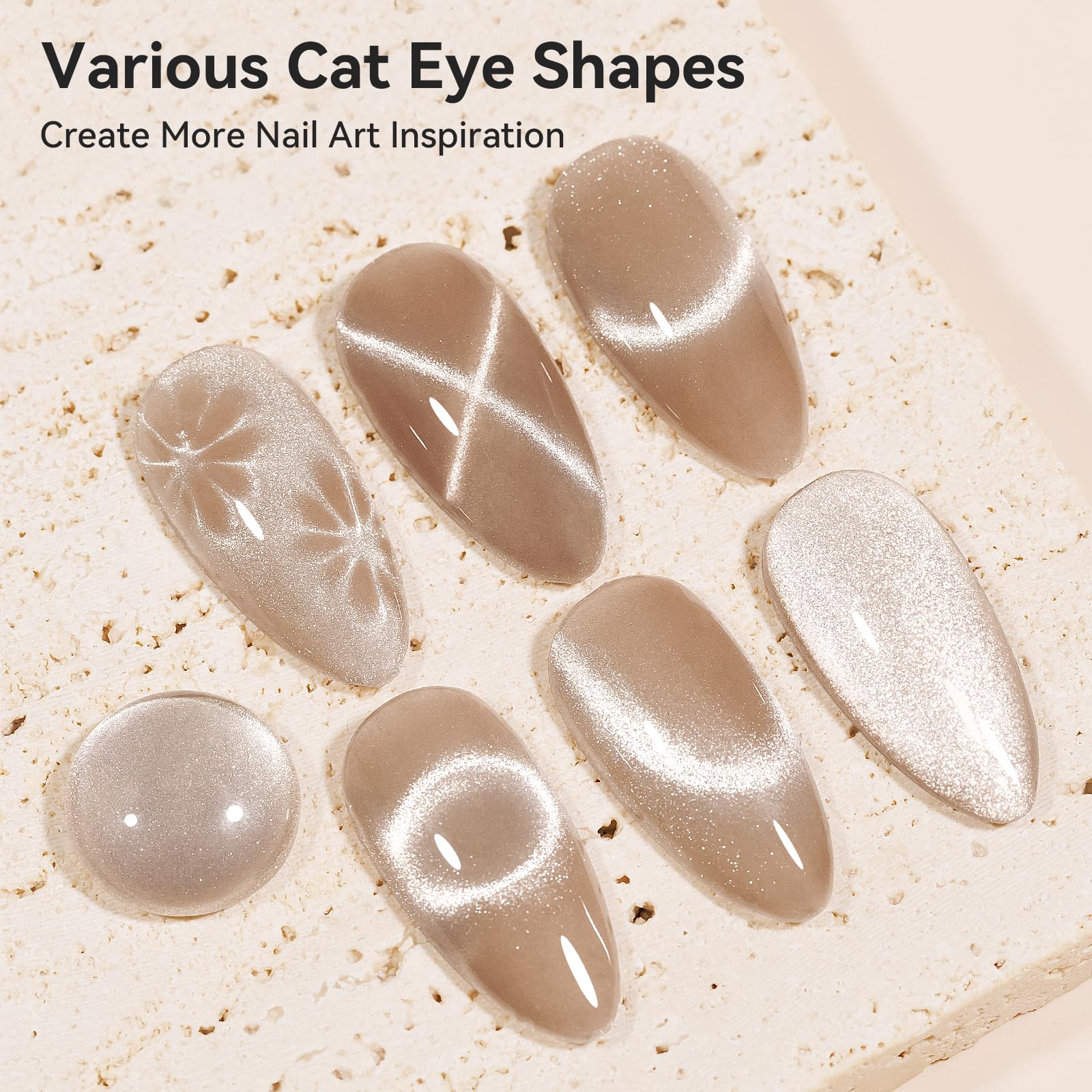 Bevimee champagne gold shimmer cat-eye polish catches light with elegant glow.