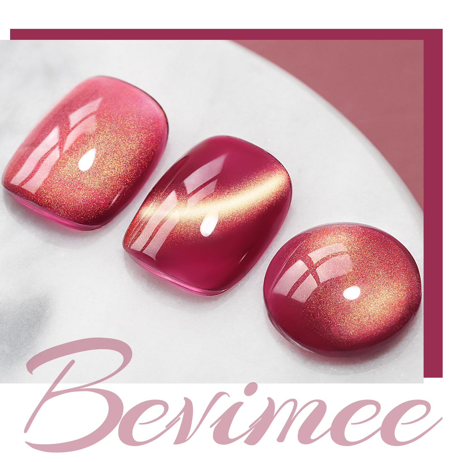 Bevimee cat eye gel swatch displays slash and starry effects on nails