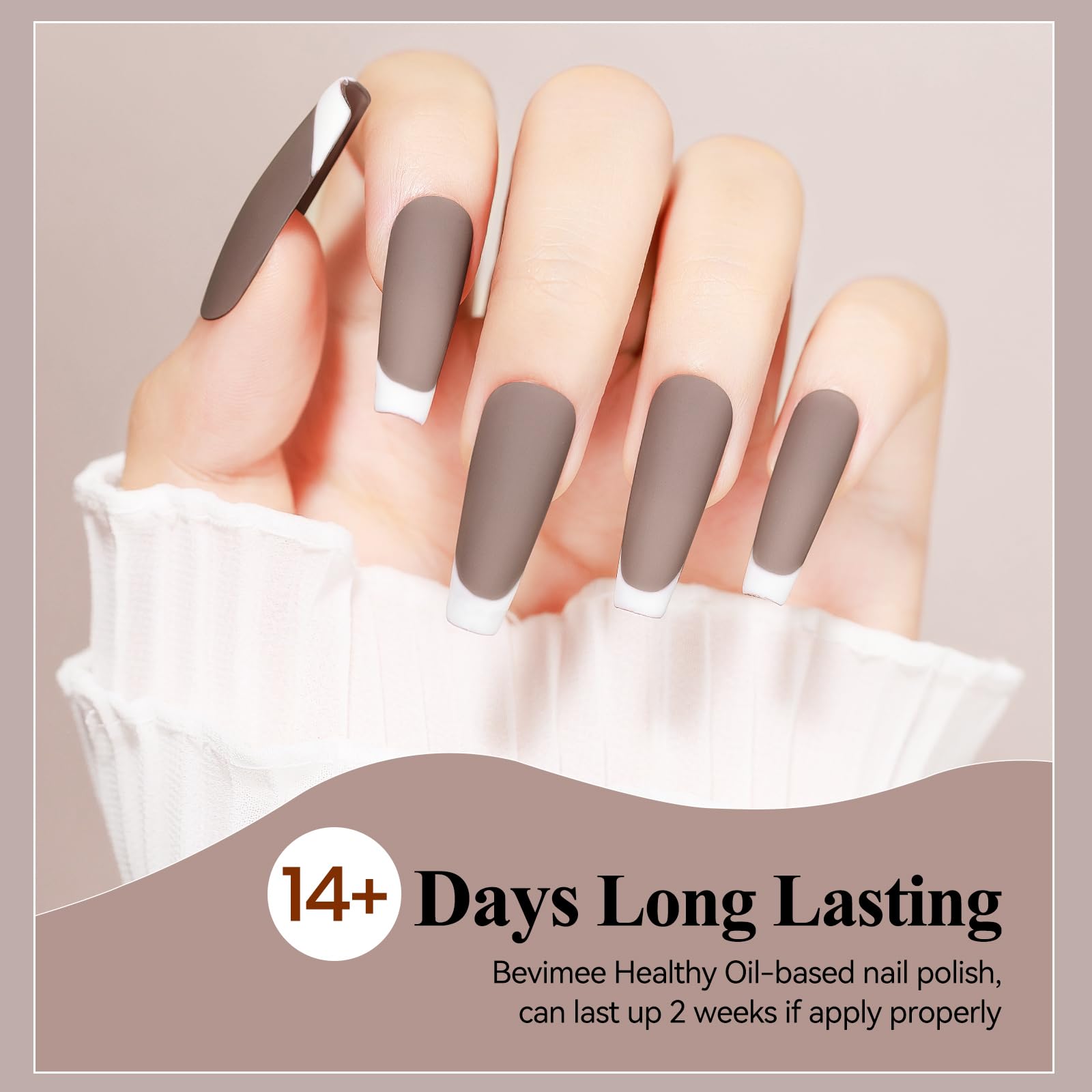 Bevimee cruelty-free toxin-free formula bottle emphasizes gentle nail care
