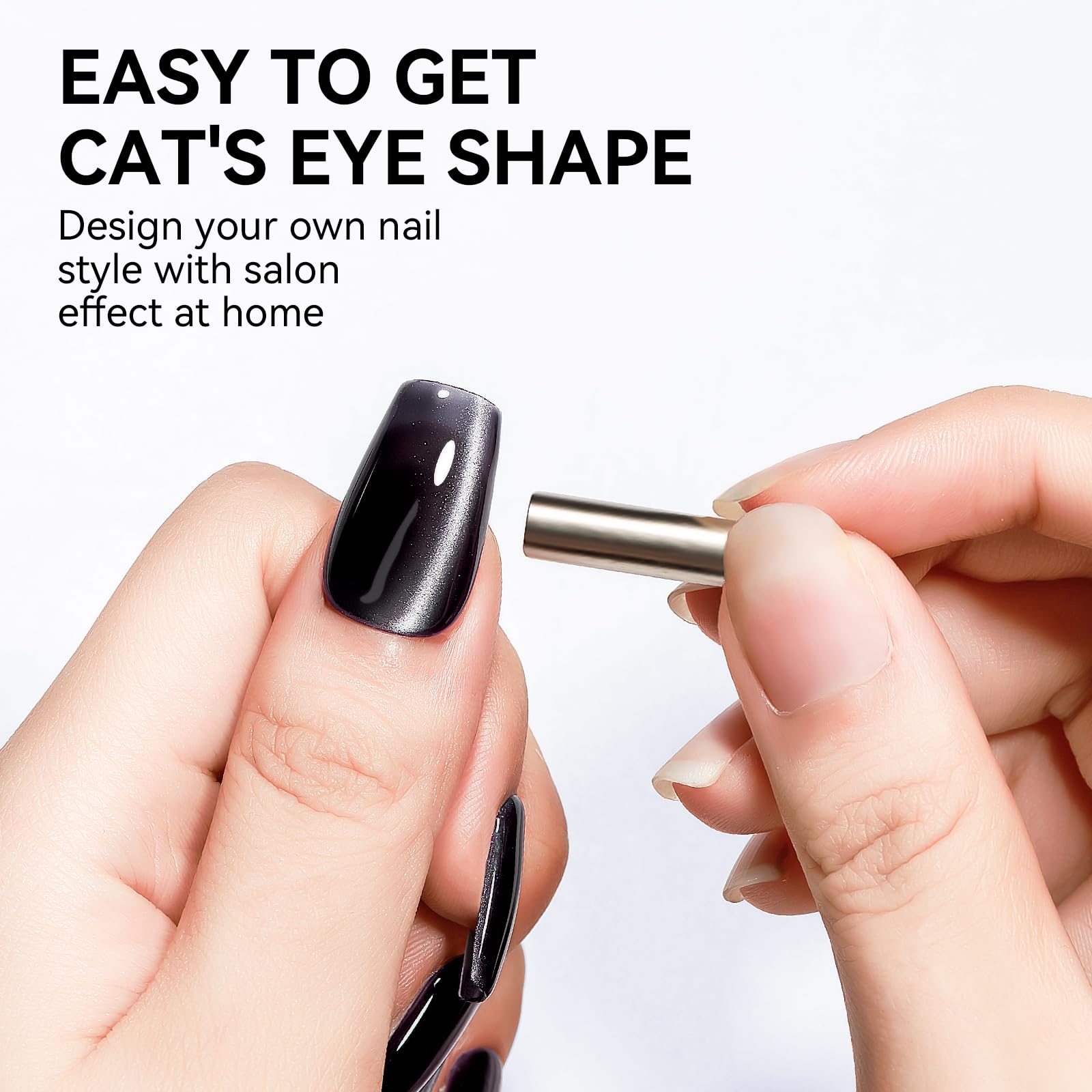 Bevimee glossy mirror-finish nails with Moonlight Black Glitter.