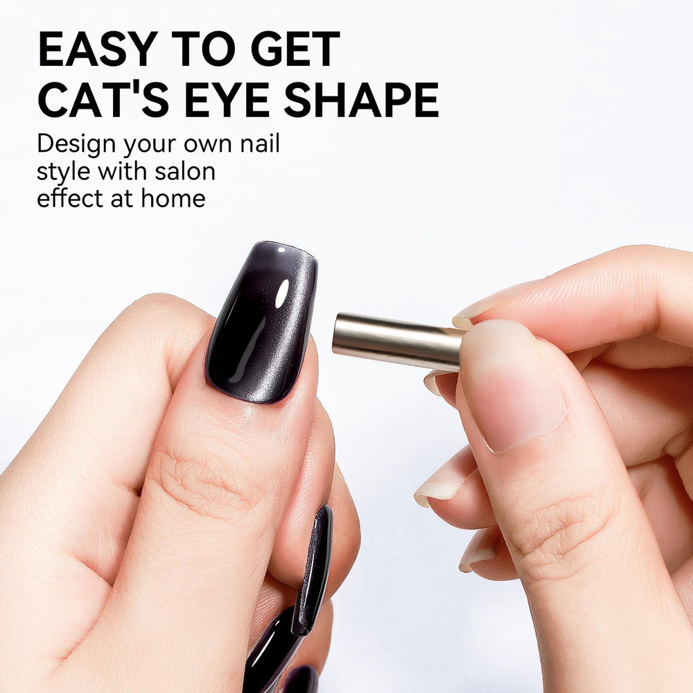 Bevimee glossy mirror-finish nails with Moonlight Black Glitter.