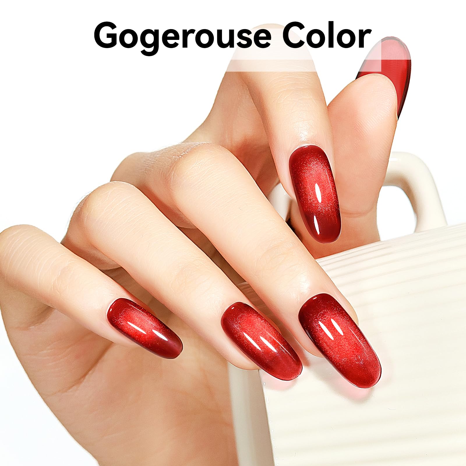 Bevimee jelly cat-eye gel polish swatches reveal deep red glitter and glassy finish