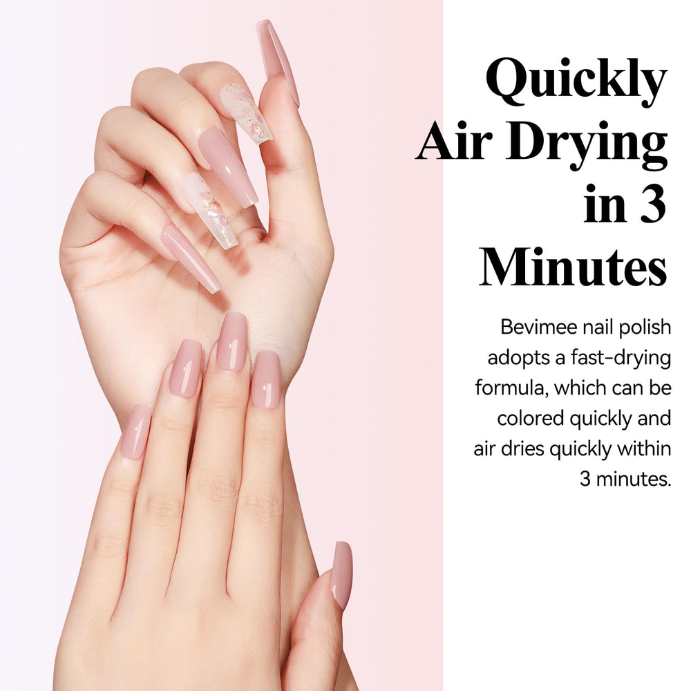 Bevimee long-wear nude polish lasts up to seven days.