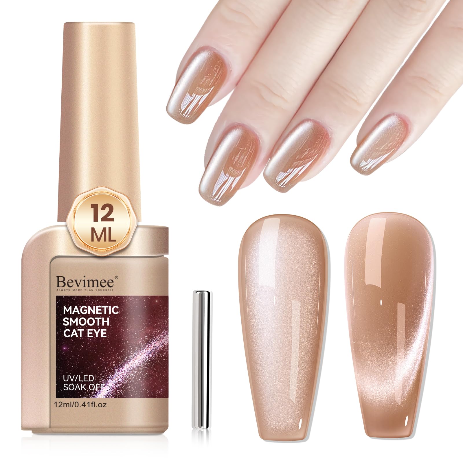 Bevimee Moonlight Cat Eye Nail Polish jar closeup for rich color and high-gloss shine.