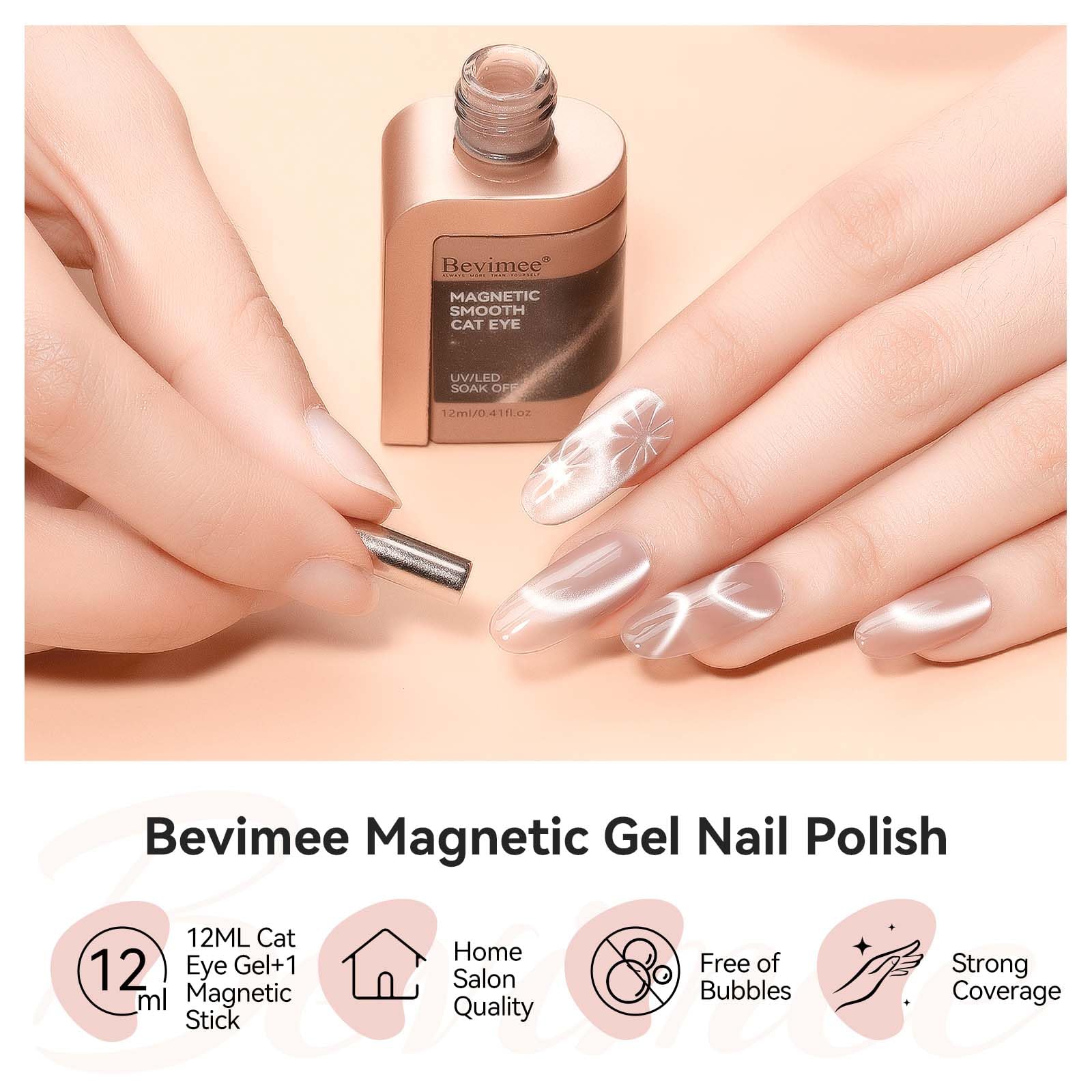 Bevimee Nude Cat Eye Packaging shows complete set for at-home gel nail artistry.
