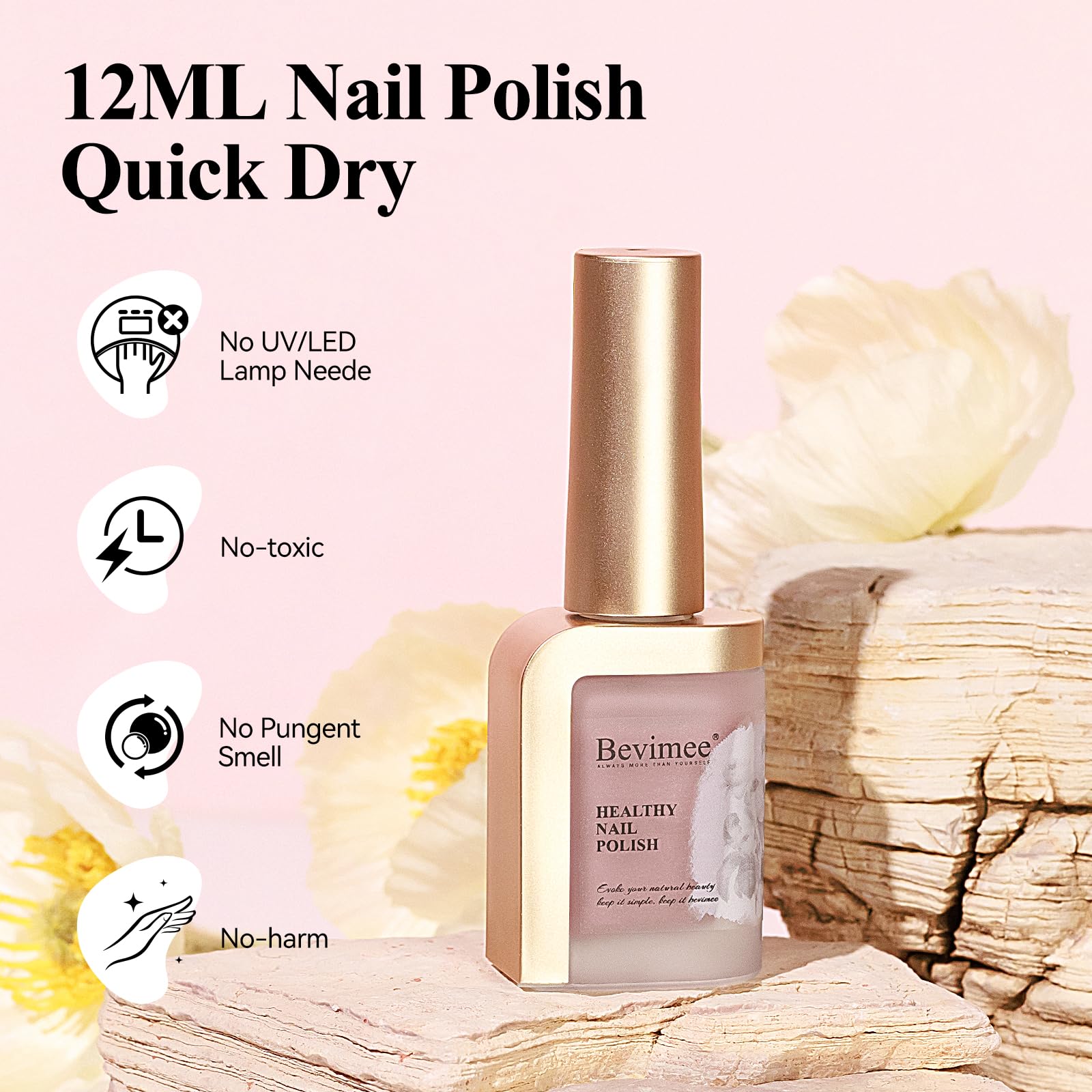 Bevimee nude polish on hand shows smooth, simple application.
