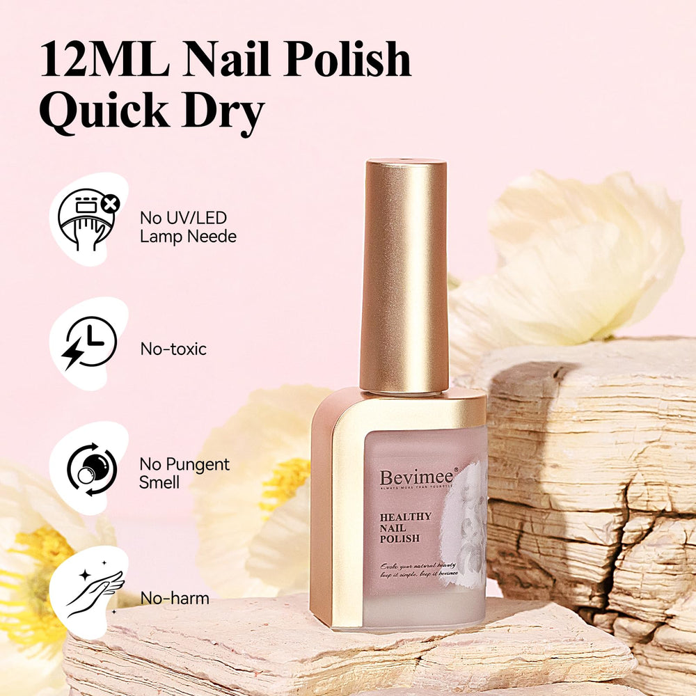 Bevimee nude polish on hand shows smooth, simple application.