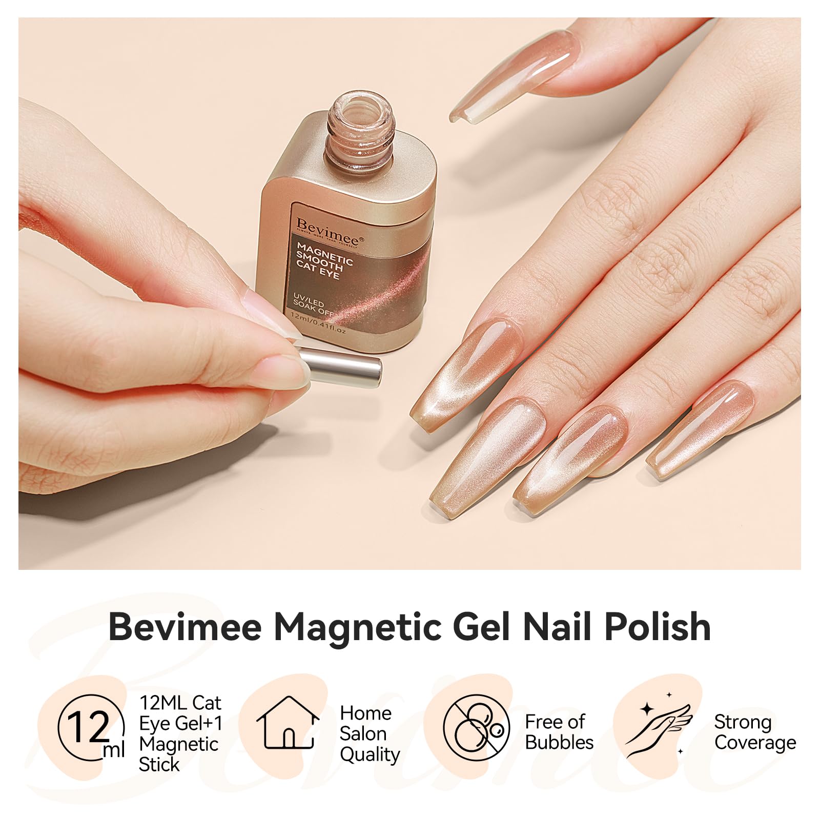 Bevimee UV lamp curing 90-120s shows quick, safe drying for efficient manicures.