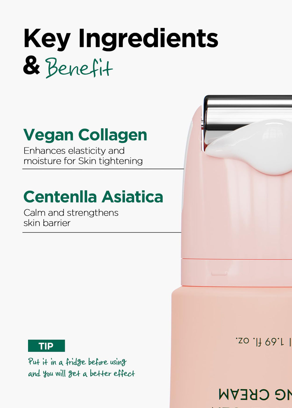 BE+WANTS Bewants gua sha neck cream roller close-up with roller head for quick lift.