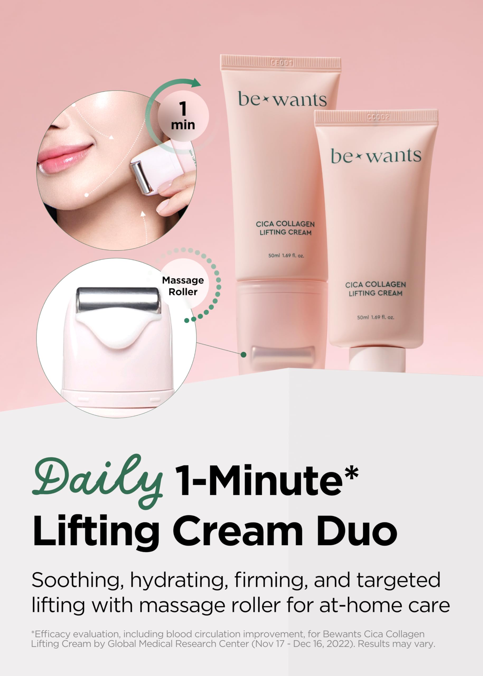 BE+WANTS rapid lift neck serum roll-on for smoother skin.