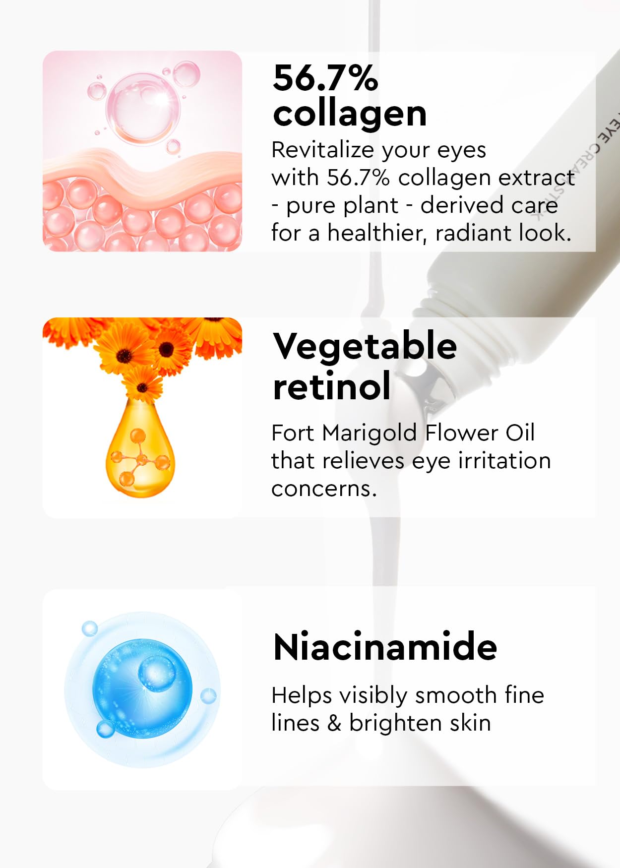 BE+WANTS under eye cream metal tip application enables hands-free use.
