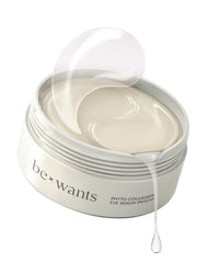 BE+WANTS Bewants under eye patches packaging highlights vegan collagen and bamboo water for rejuvenation.