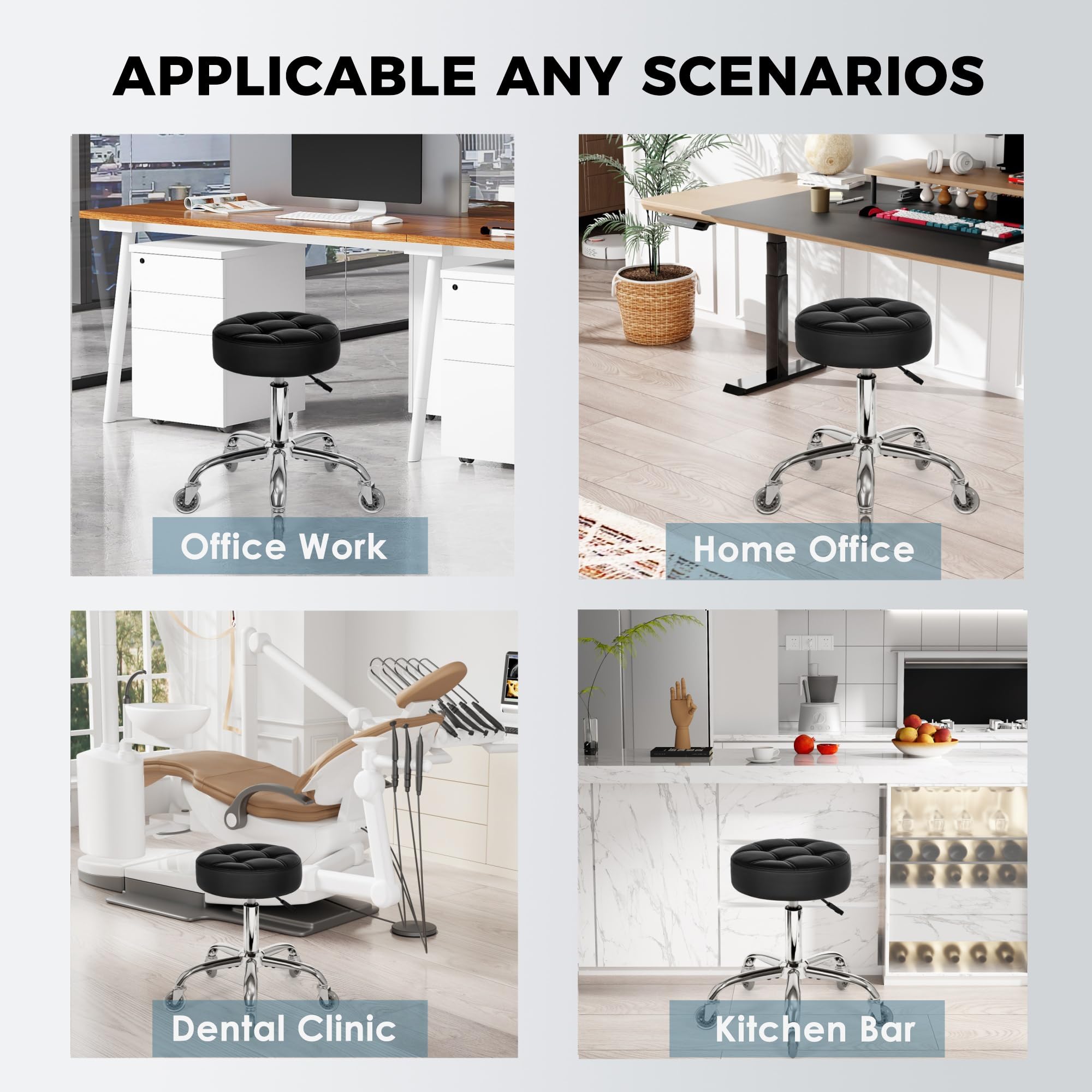 BEWISHOME rolling stool multi-use application shows use in salon clinic tattoo settings