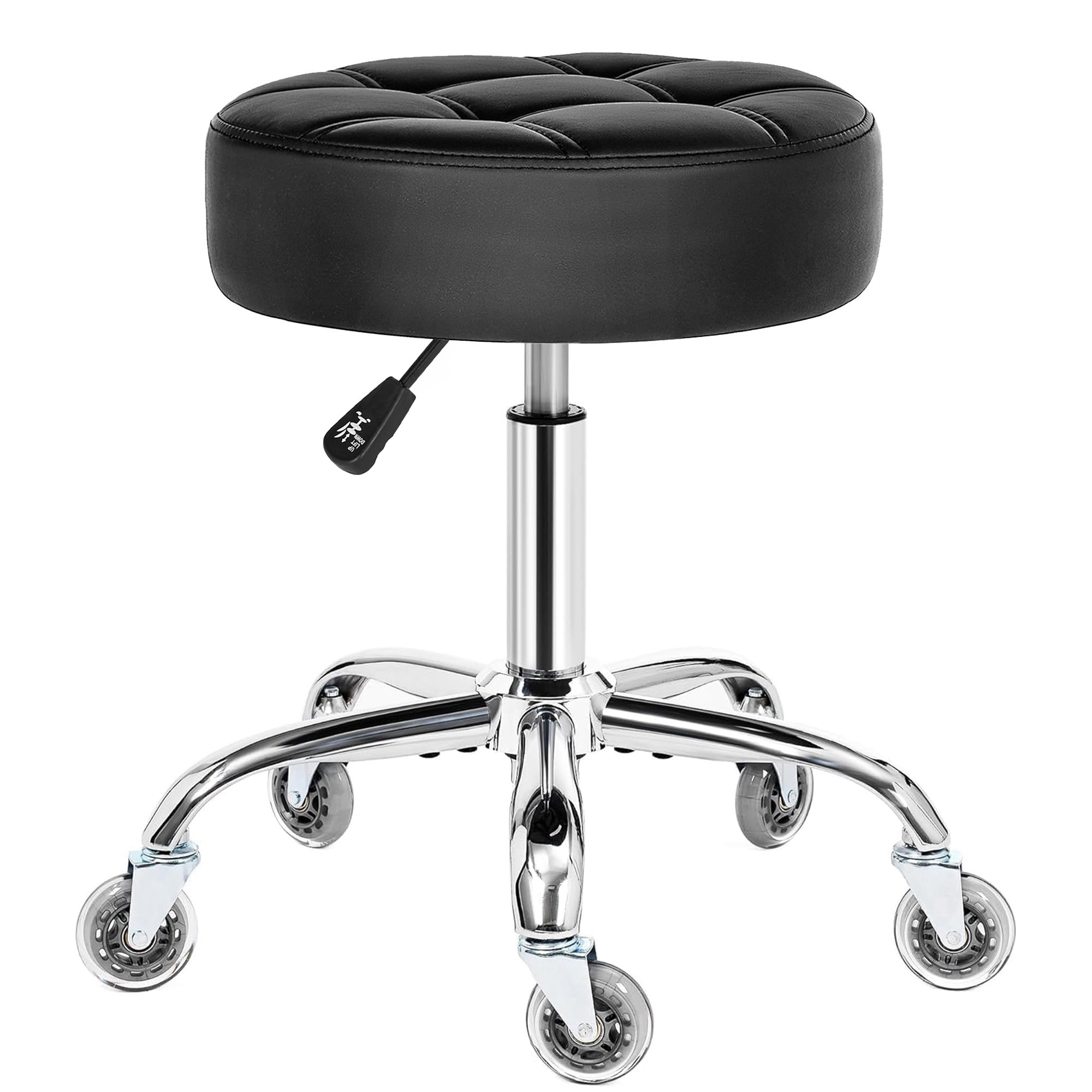 BEWISHOME rolling stool black seat closeup highlights plush 4 inch cushion for comfort