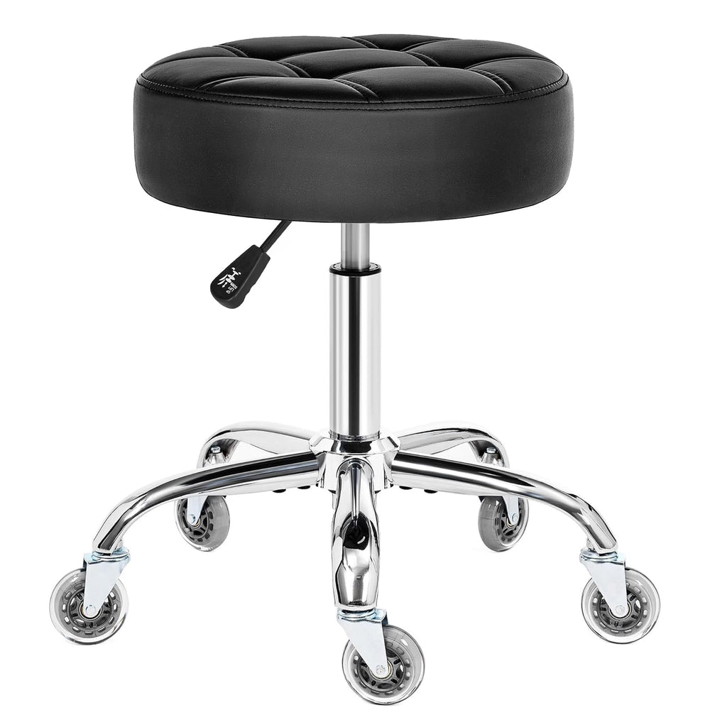 BEWISHOME rolling stool black seat closeup highlights plush 4 inch cushion for comfort
